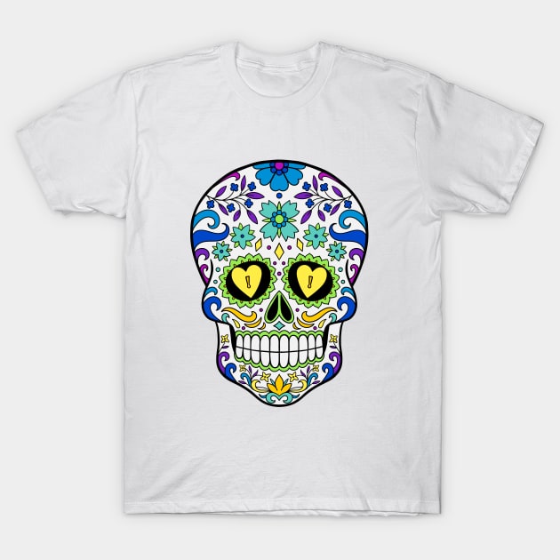 Sugar Skull Art, dia de los muertos T-Shirt by InshynaArt